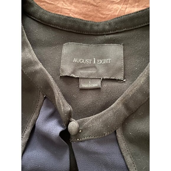 August 1 Eight Womens Long Sleeve Blouse Size L Black Button Detail - Picture 3 of 8